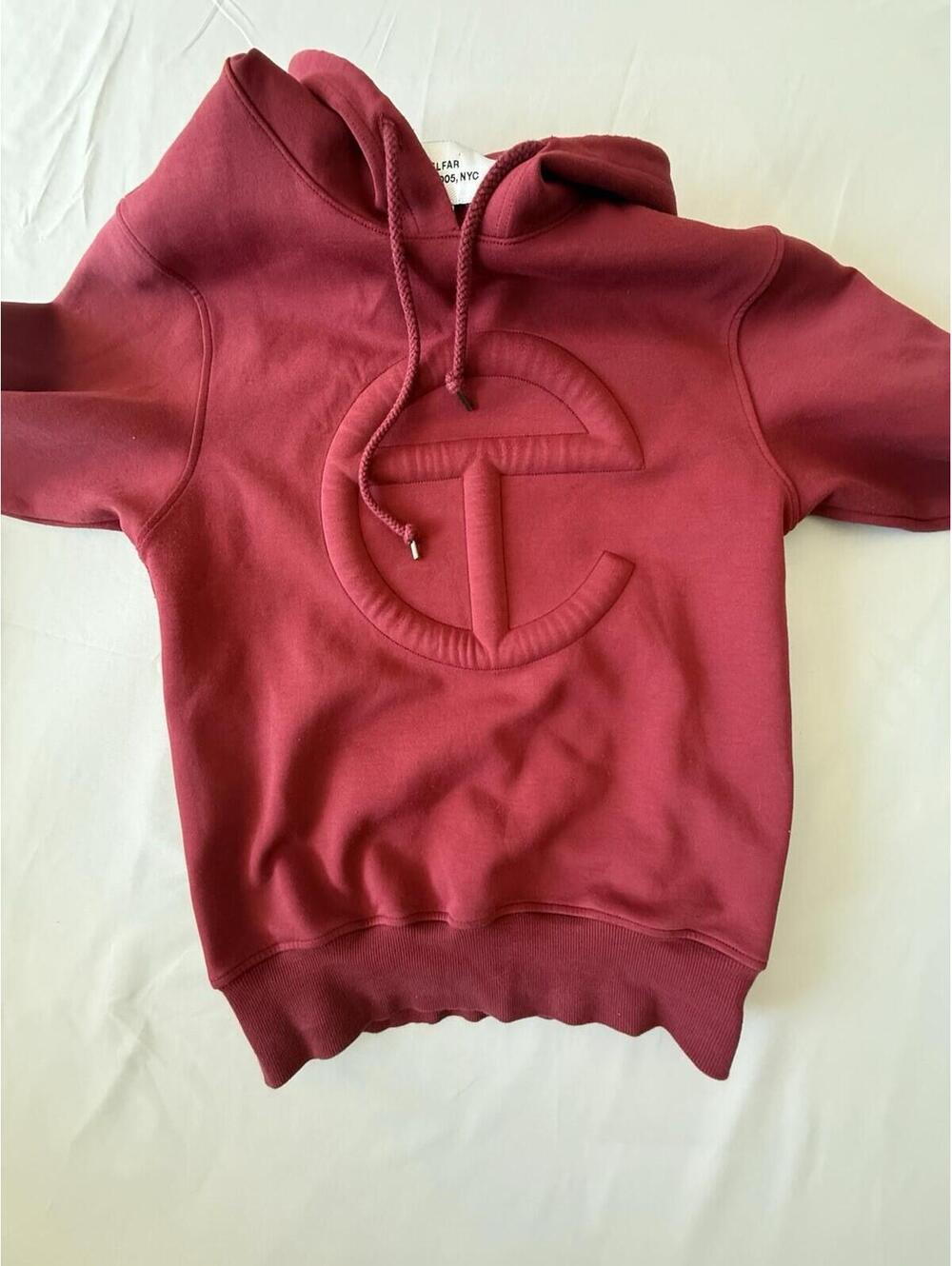 TELFAR NYC Embossed Logo Hoodie Red Unisex Pullover Sweatshirt Designer